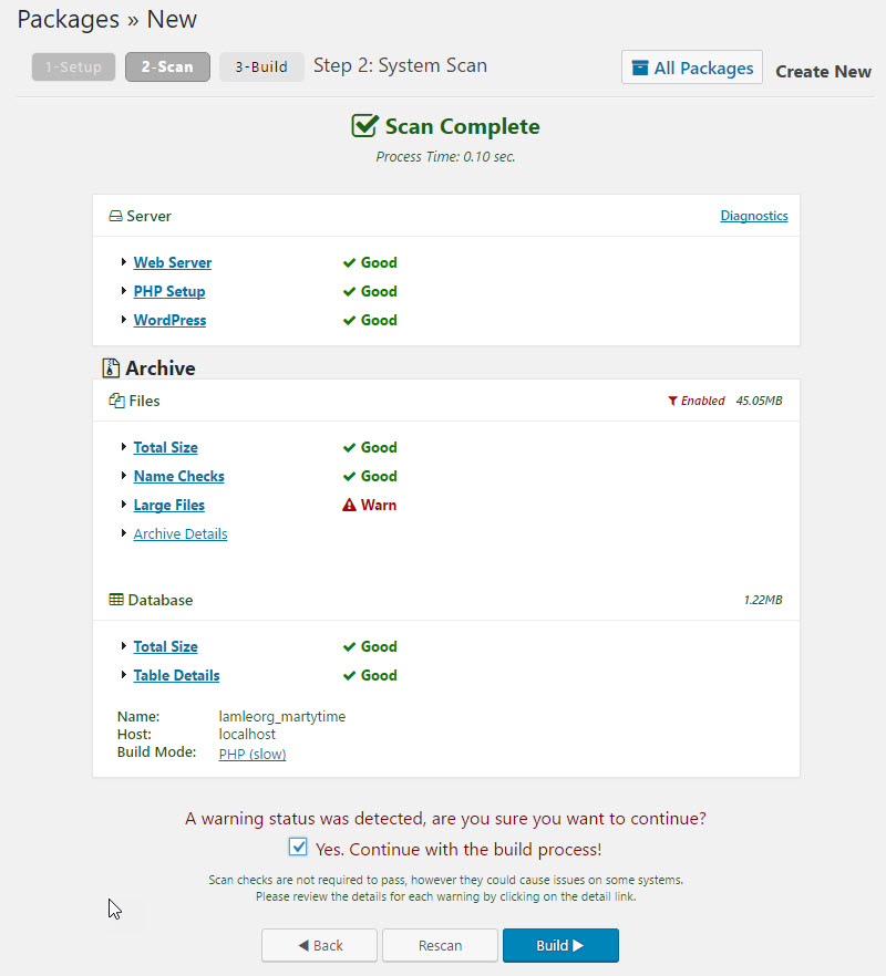 Duplicator Plugin Backup Creation Screenshot