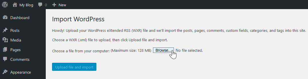 Browse for Weebly RSS Import into WordPress