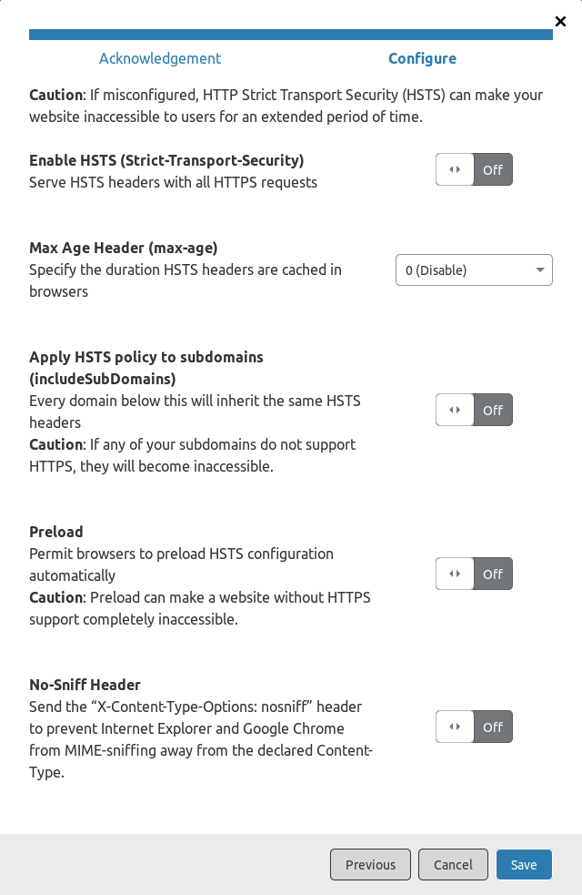 Cloudflare HSTS configuration options