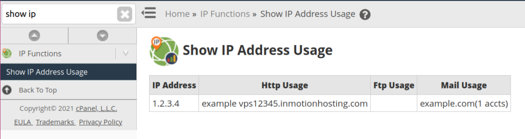 Show IP Address Usage in WHM