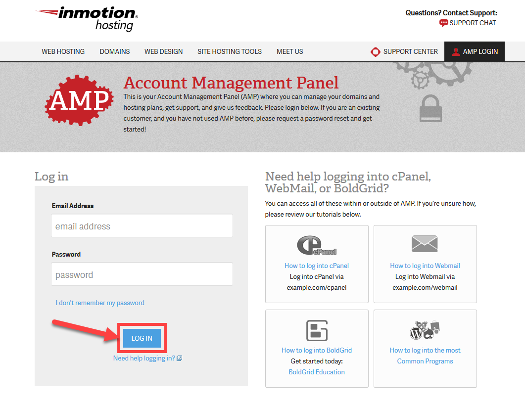 How to Login to AMP on InMotion Hosting
