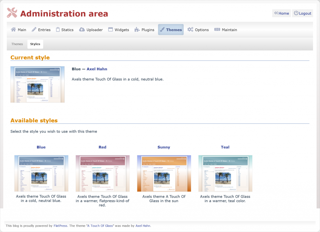 A Touch of Glass theme styles