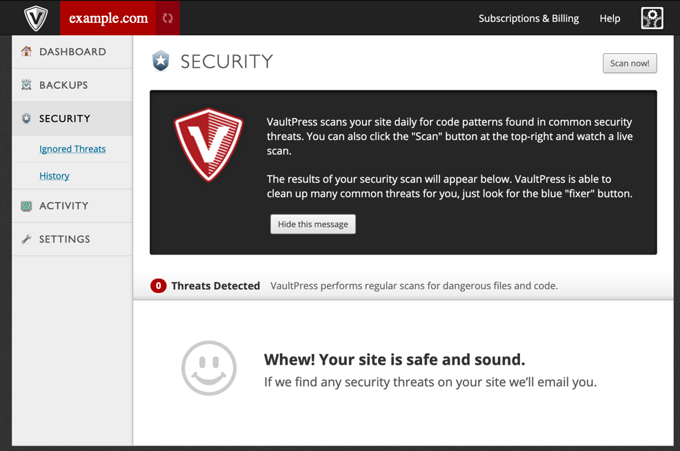 VaultPress Dashboard Security