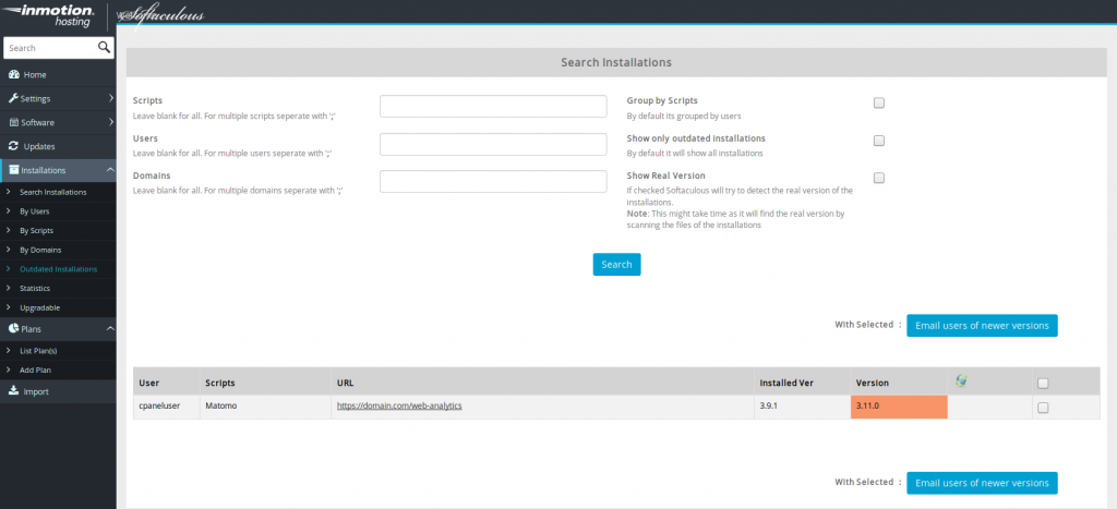 Outdated Softaculous installations