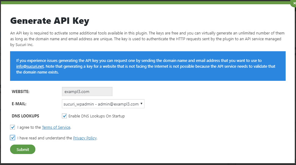 Generate API Key for Sucuri