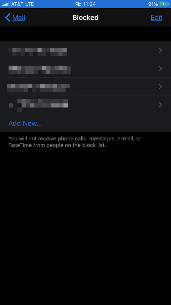 Add new blocked contacts