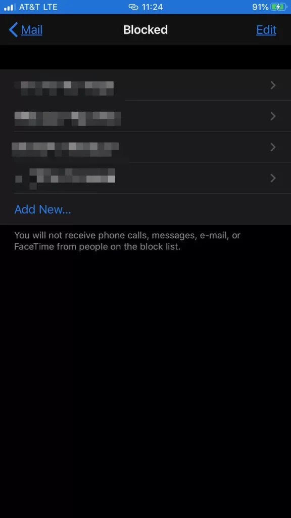 Add new blocked contacts