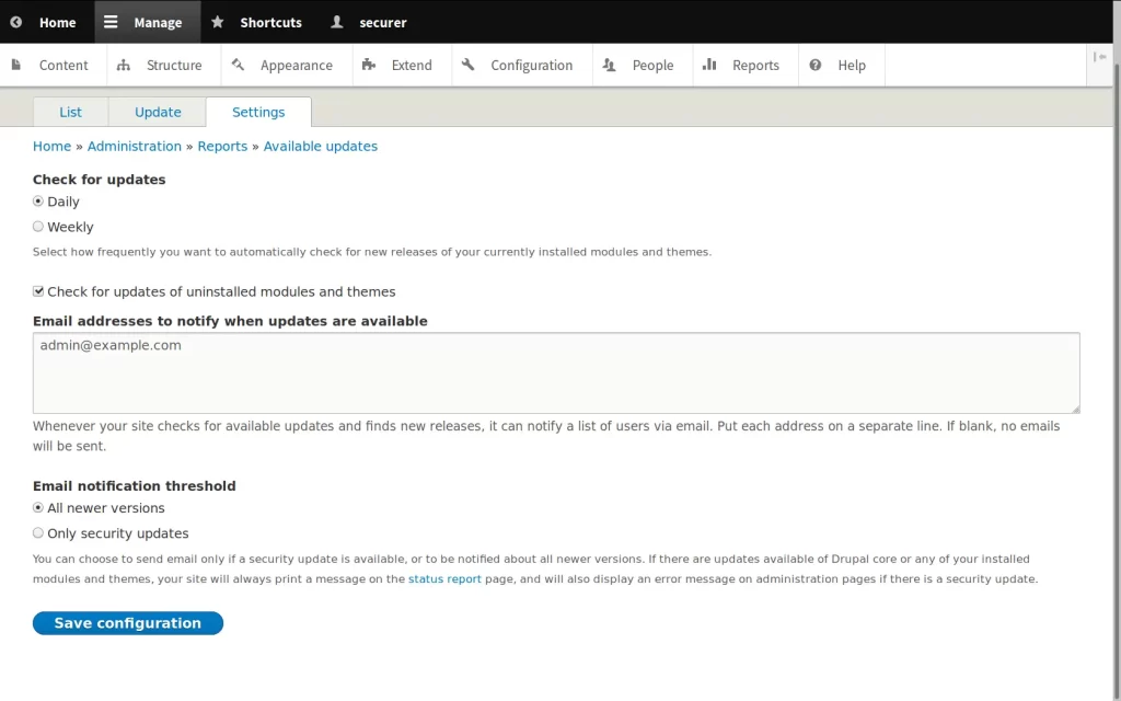 drupal 8 update settings