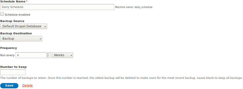 Scheduling options in Drupal Backup and Migrate Module