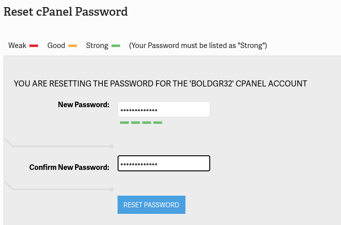 Entering New cPanel Password in AMP