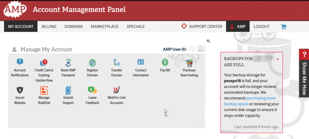 AMP Alert for Backup storage exceeded