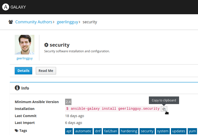 Ansible Galaxy Security Role Details