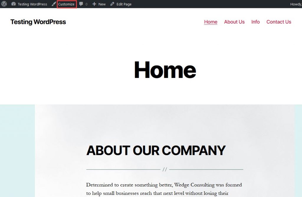 Click on Customize in top menu bar