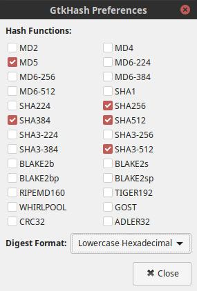 Change shown hash functions in GtkHash