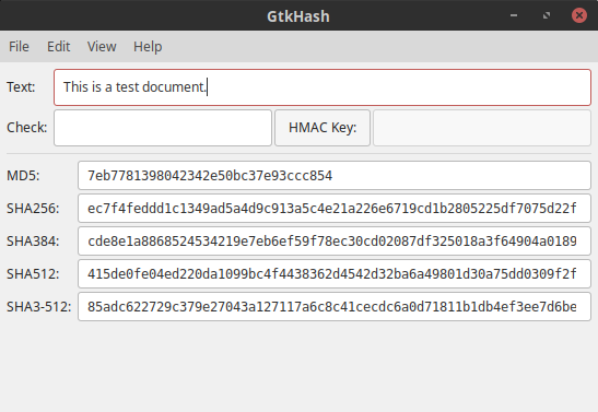 Hashing a text string in GtkHash