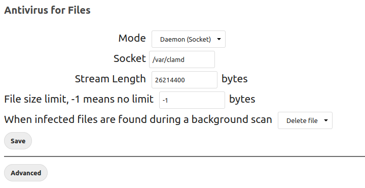 Antivirus for Files Daemon (Socket) mode