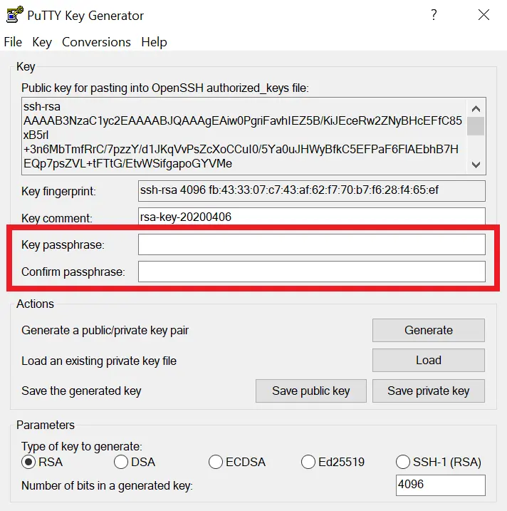 Enter a Secure Passphrase in Putty