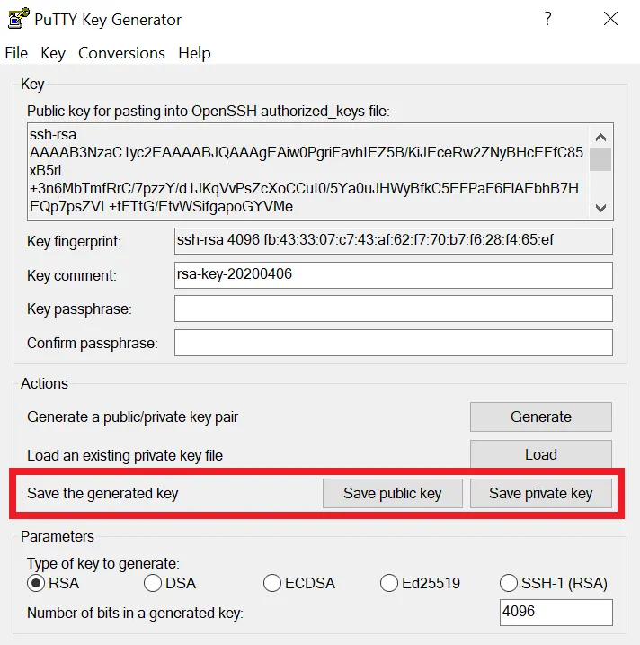 Save the Generated SSH Key in Putty
