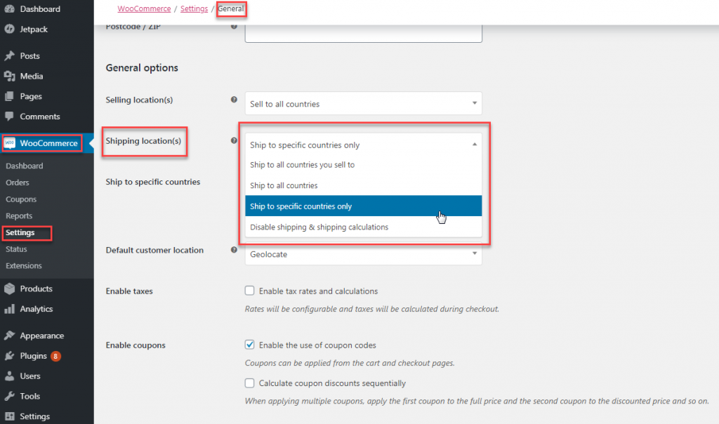 WooCommerce Shipping General Settings