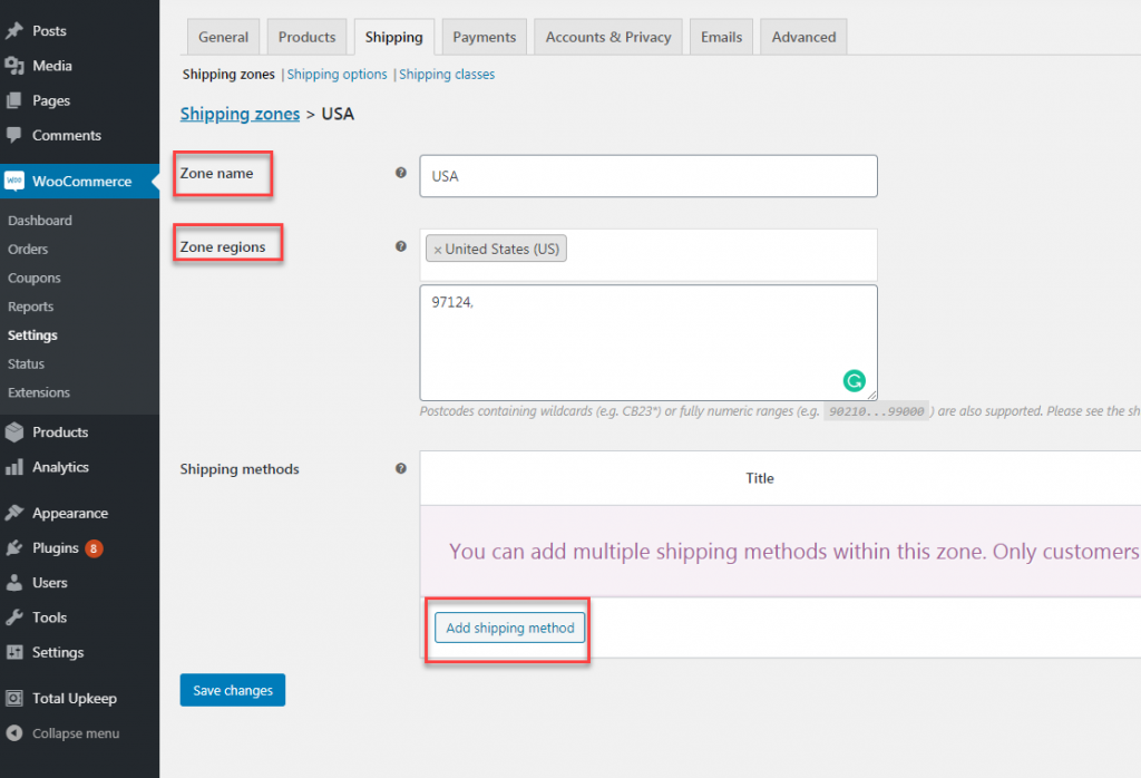 Adding WooCommerce Shipping Zone