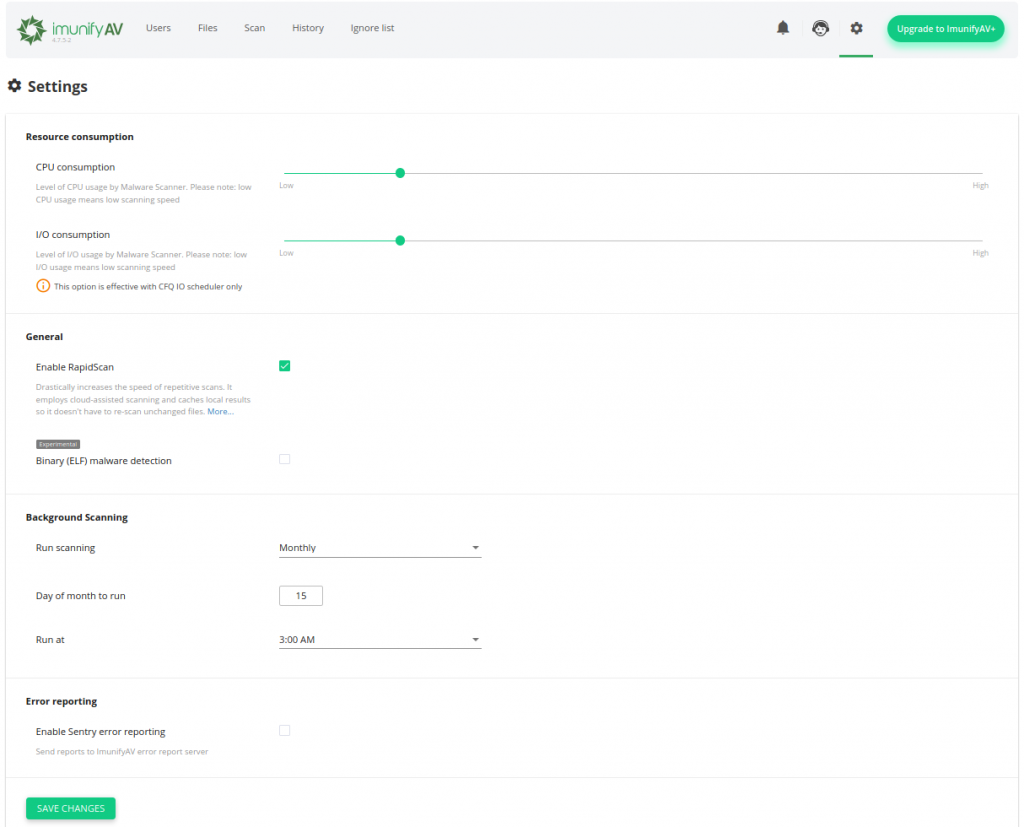 ImunifyAV FREE Settings