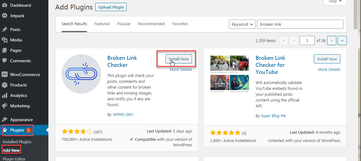 Broken Link Checker plugin usage documentation