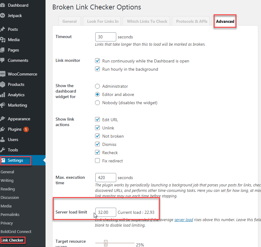 Broken Link Checker plugin usage documentation