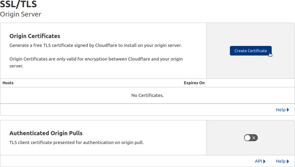 Create certificate in Cloudflare