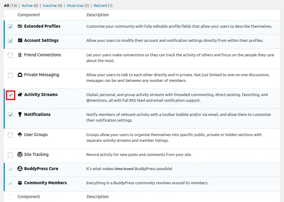 BuddyPress Components