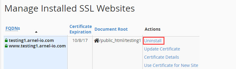 Click on Uninstall to remove a Certificate