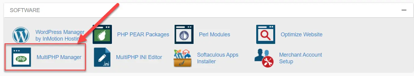 displays MultiPHP Manager icon in cPanel