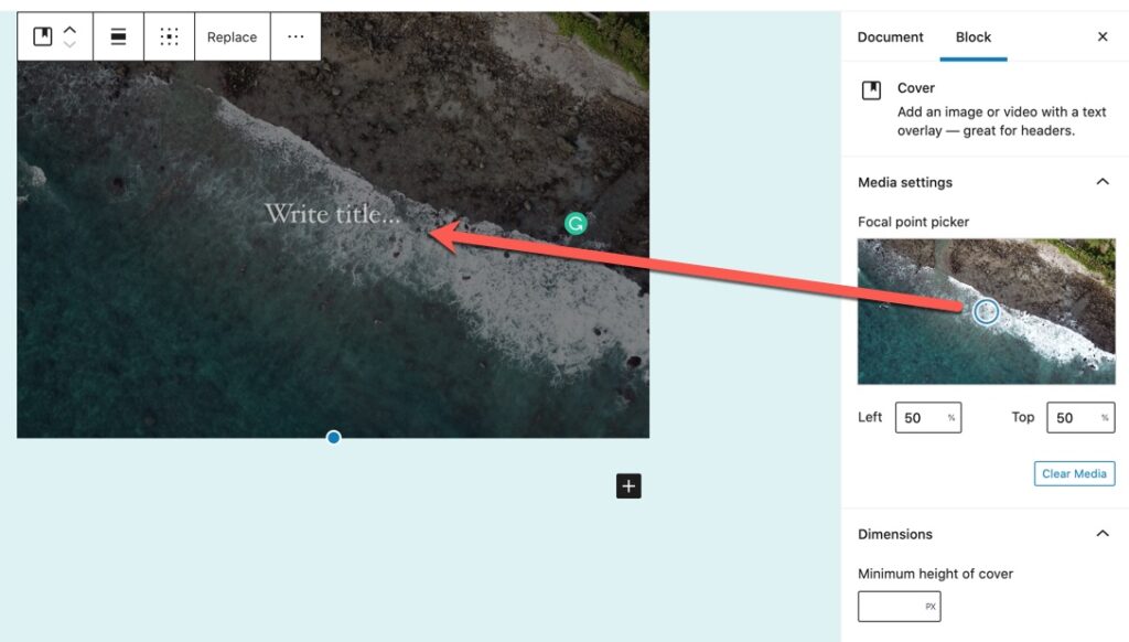 Video Position controls in a cover block