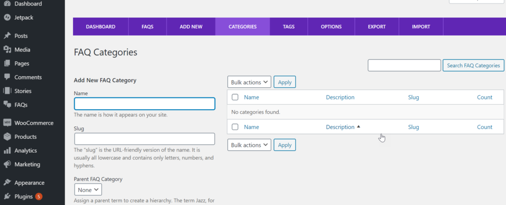 ultimate FAQ categories