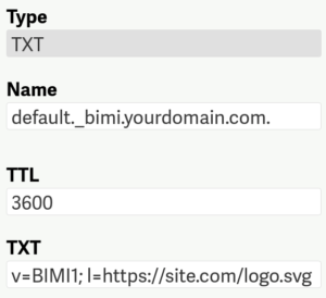 Example BIMI DNS Record in Zone Editor