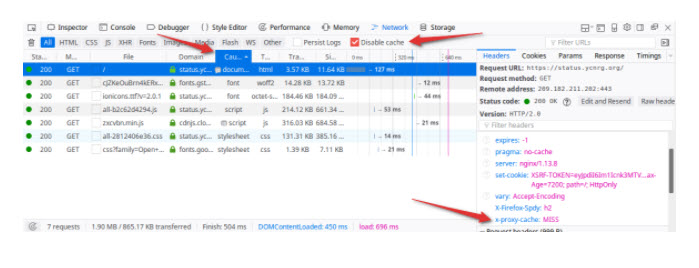 Another example of checking the browser for caching status