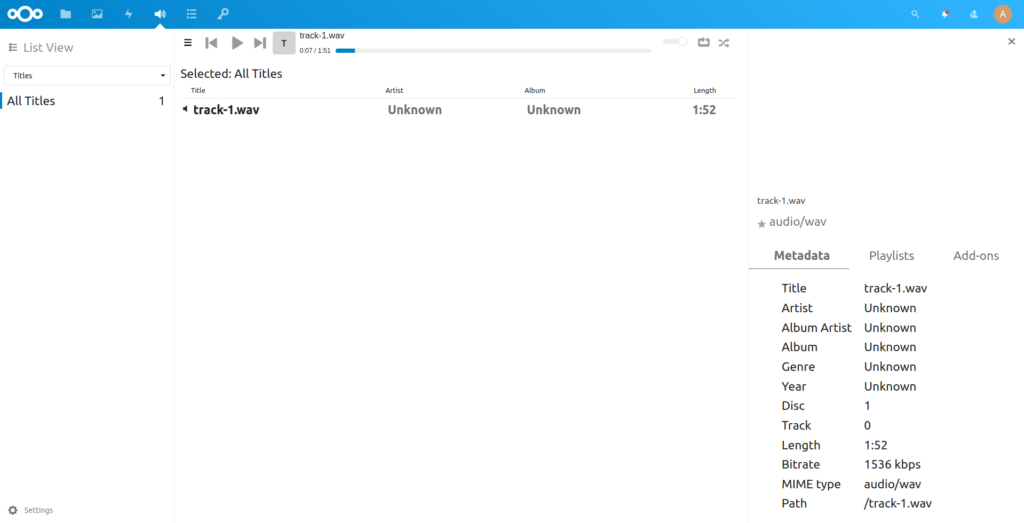 Nextcloud Audio Player with one file