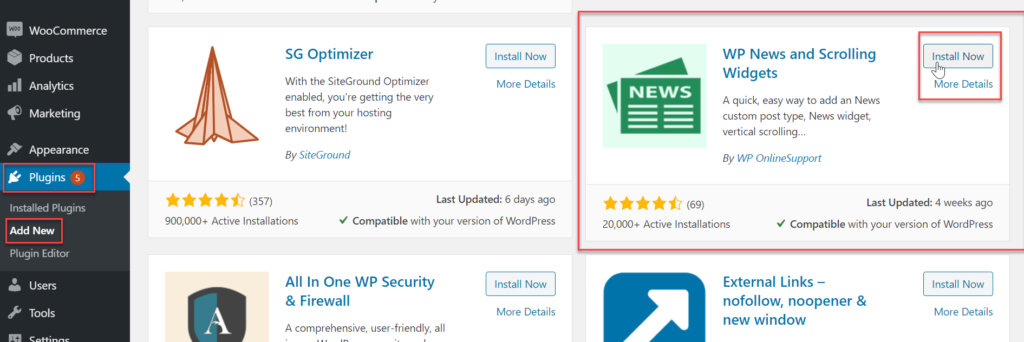 installing wp news plugin