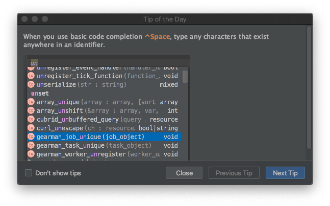 PHPStorm from JetBrains tip window, launches on startup.