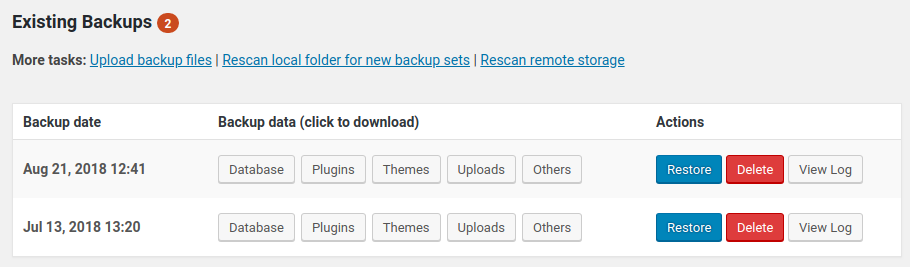 download existing backup