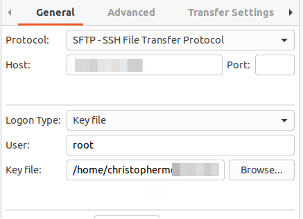 Add new site SFTP FileZilla