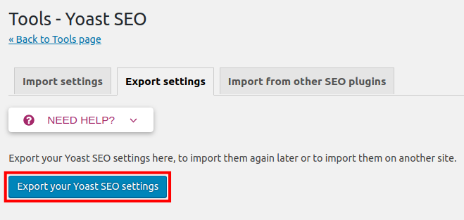 export yoast seo settings