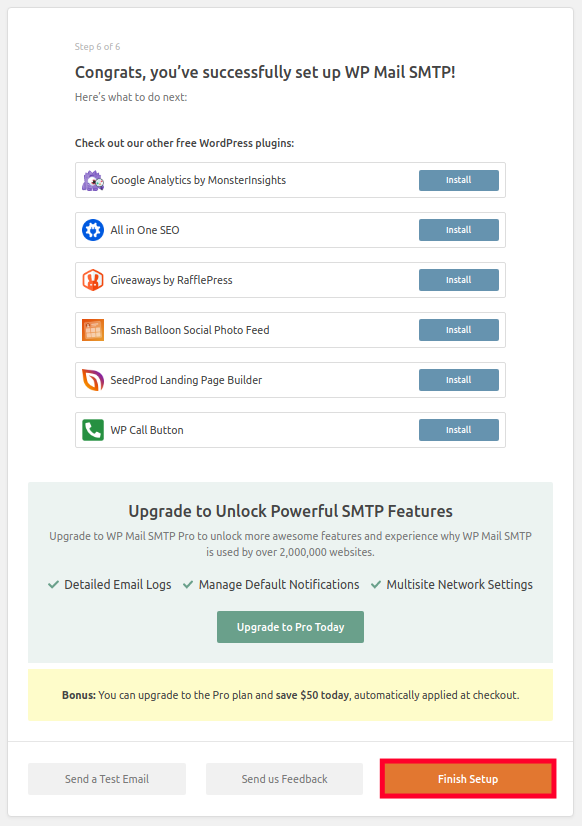 Finish WP Mail SMTP Setup