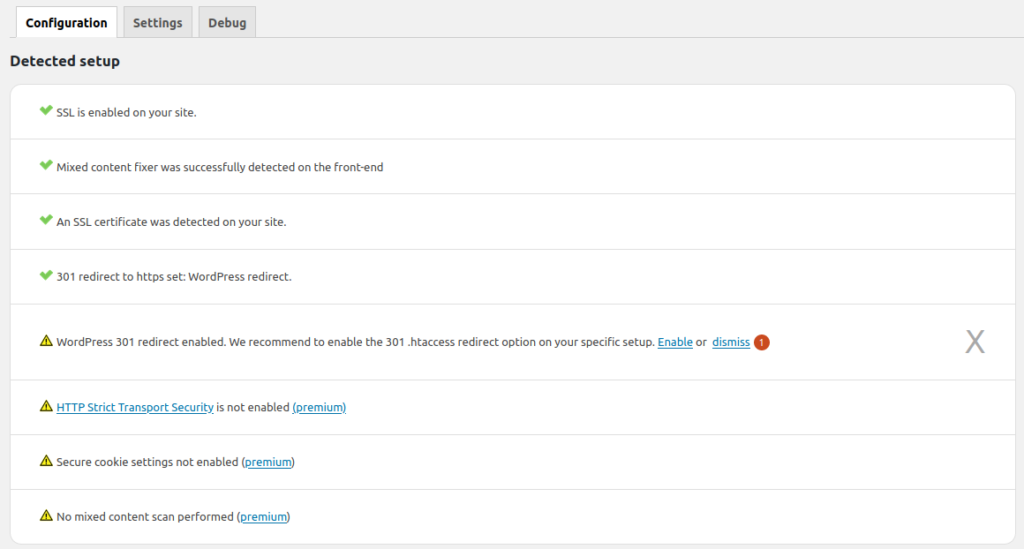 Really Simple SSL plugin configuration options