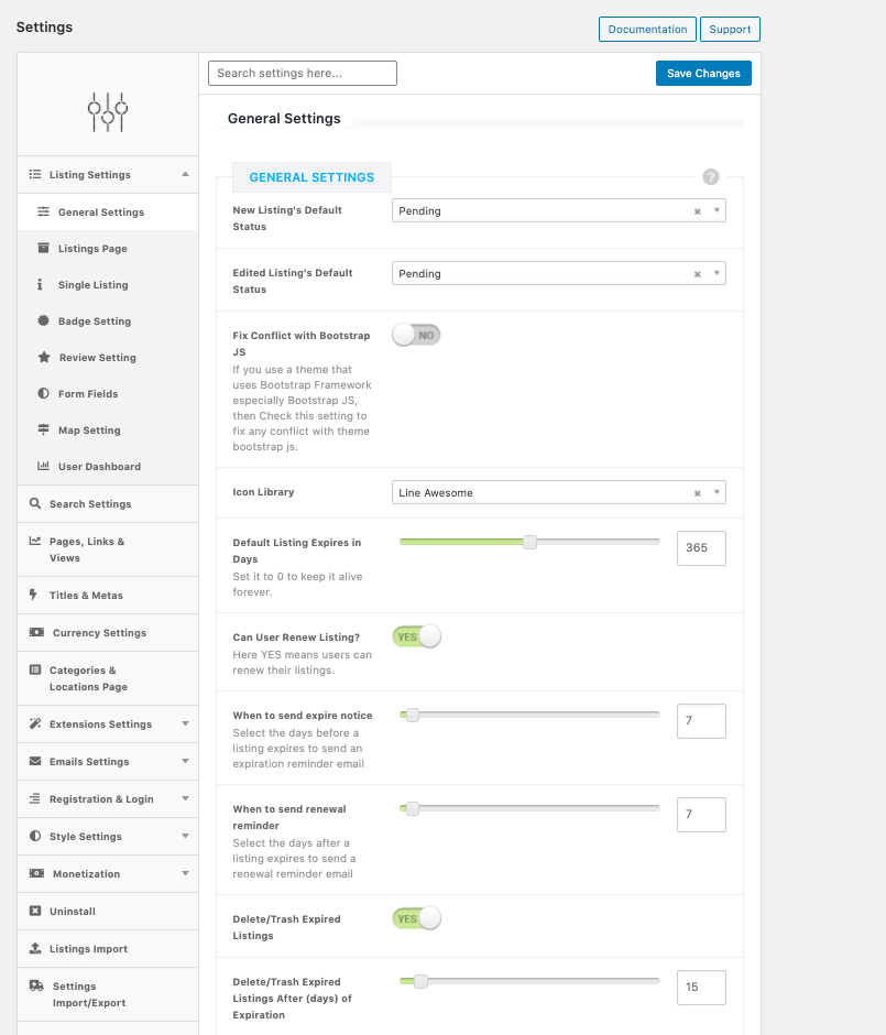 Directorist - menu and settings