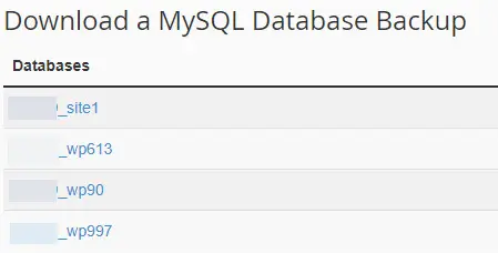 List of MySQL Database Backups