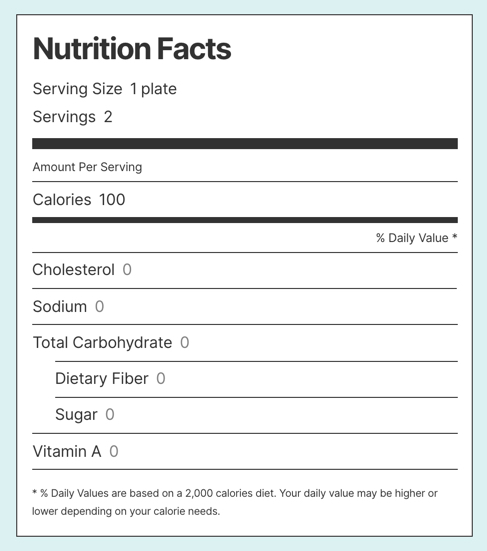 Example of a nutrition facts block with added nutrition types