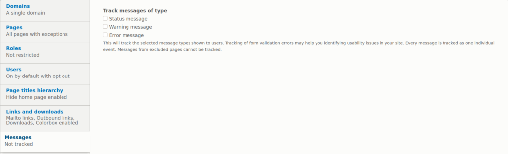 Matomo Drupal module messages settings