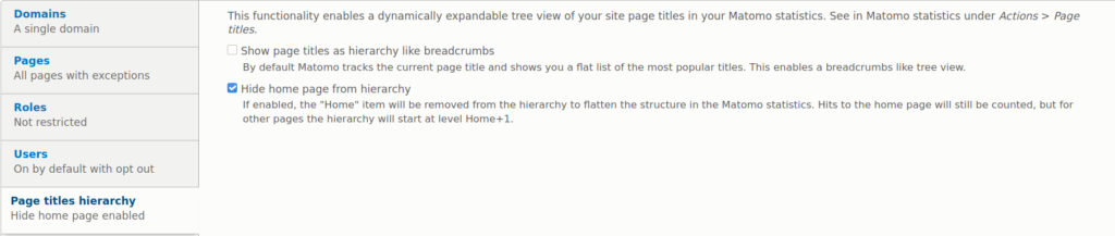 Matomo Drupal module page titles hierarchy settings