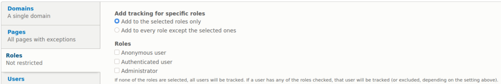 Matomo Drupal module roles settings