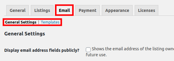 Emails settings for Business Listings